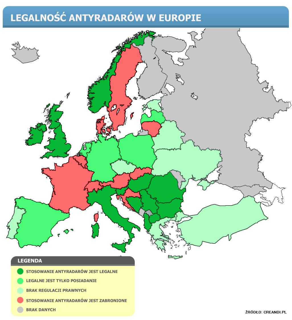 Mapa legalności antyradarów.